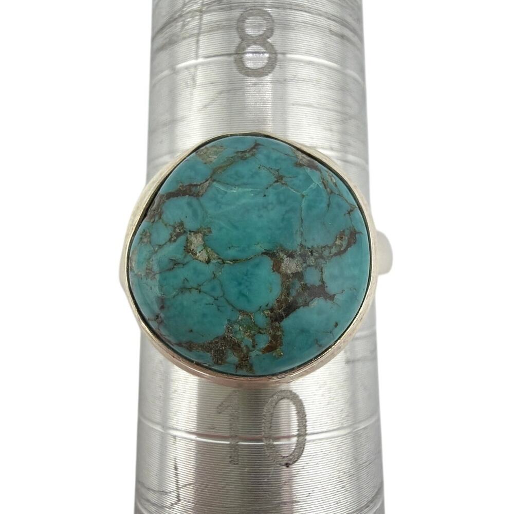 Sterling Silver Round Matrix Turquoise Bezel Ring Size 10